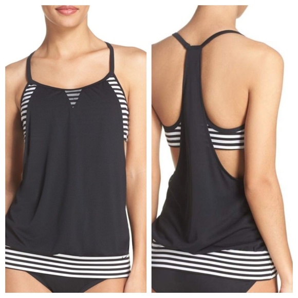 nike striped blouson swimsuit top
